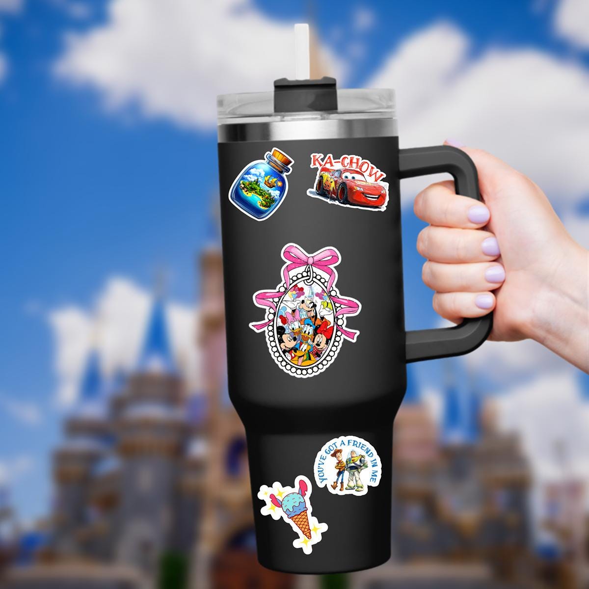 Disneyy Coquette Waterproof Disney Laptop Stickers/ Mickey, Minnie, Goofy Stitch planner stationery decal water bottle cell phone