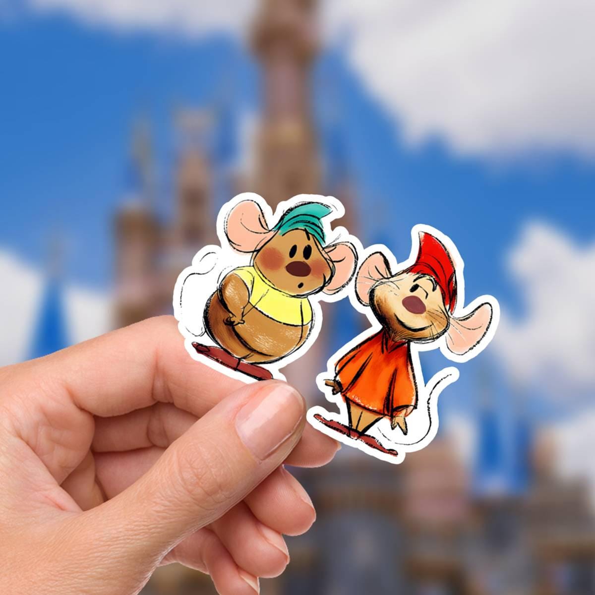 Cinderella Gus Gus Vinyl Sticker: Watercolor Castle, Glass Slipper, journal stickers, disney gift, disney present, junk journal