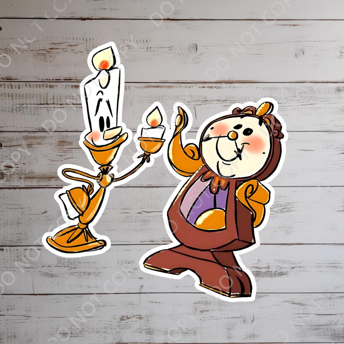 Lumier and Cogsworth Sticker, Beauty and The Beast, Waterproof Vinyl