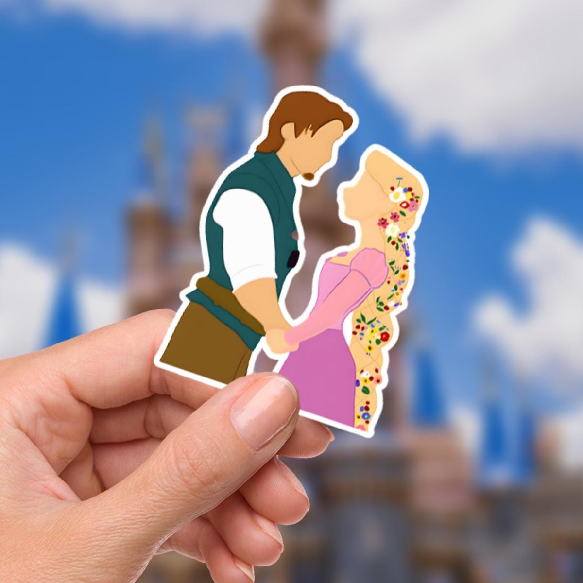 Disney Rapunzel & Flynn Tangled Waterproof Vinyl Sticker - Tangled Floral Sketch