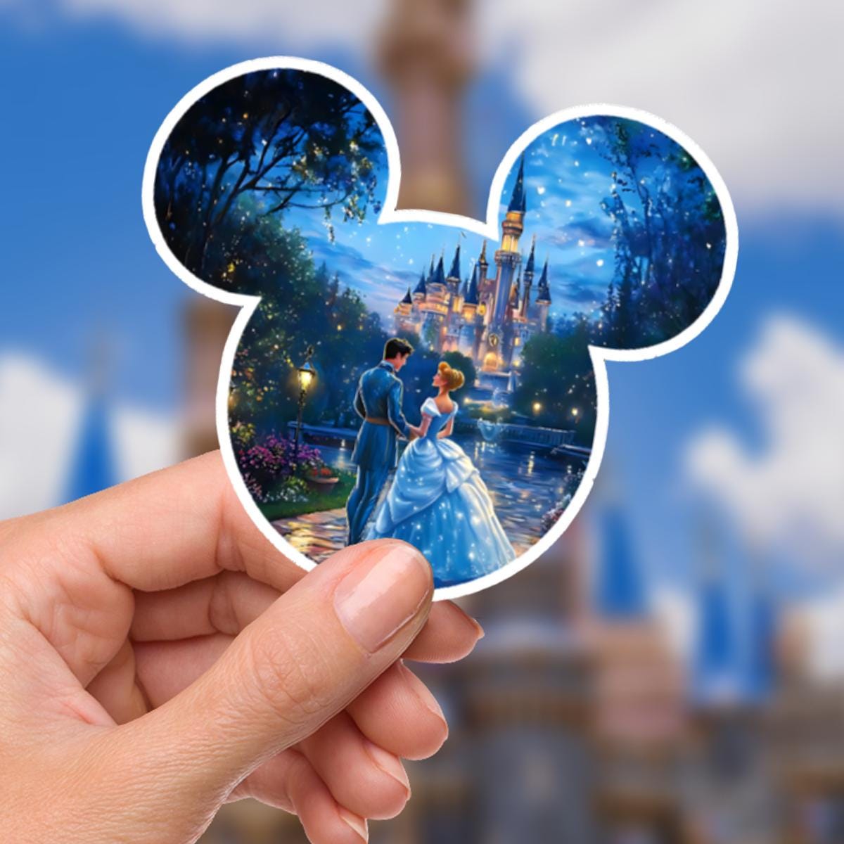 Cinderella Gus Gus Vinyl Sticker: Watercolor Castle, Glass Slipper, journal stickers, disney gift, disney present, junk journal