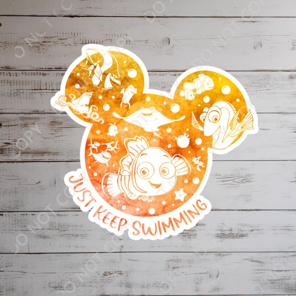 Disney Finding Nemo Just Keep Swimming Waterproof Disney Laptop Stickers/ FindingNemo planner stationery decal water bottle cell phonelogo disney gift, disney presnt, journal stickers, disney stickers, junk journal