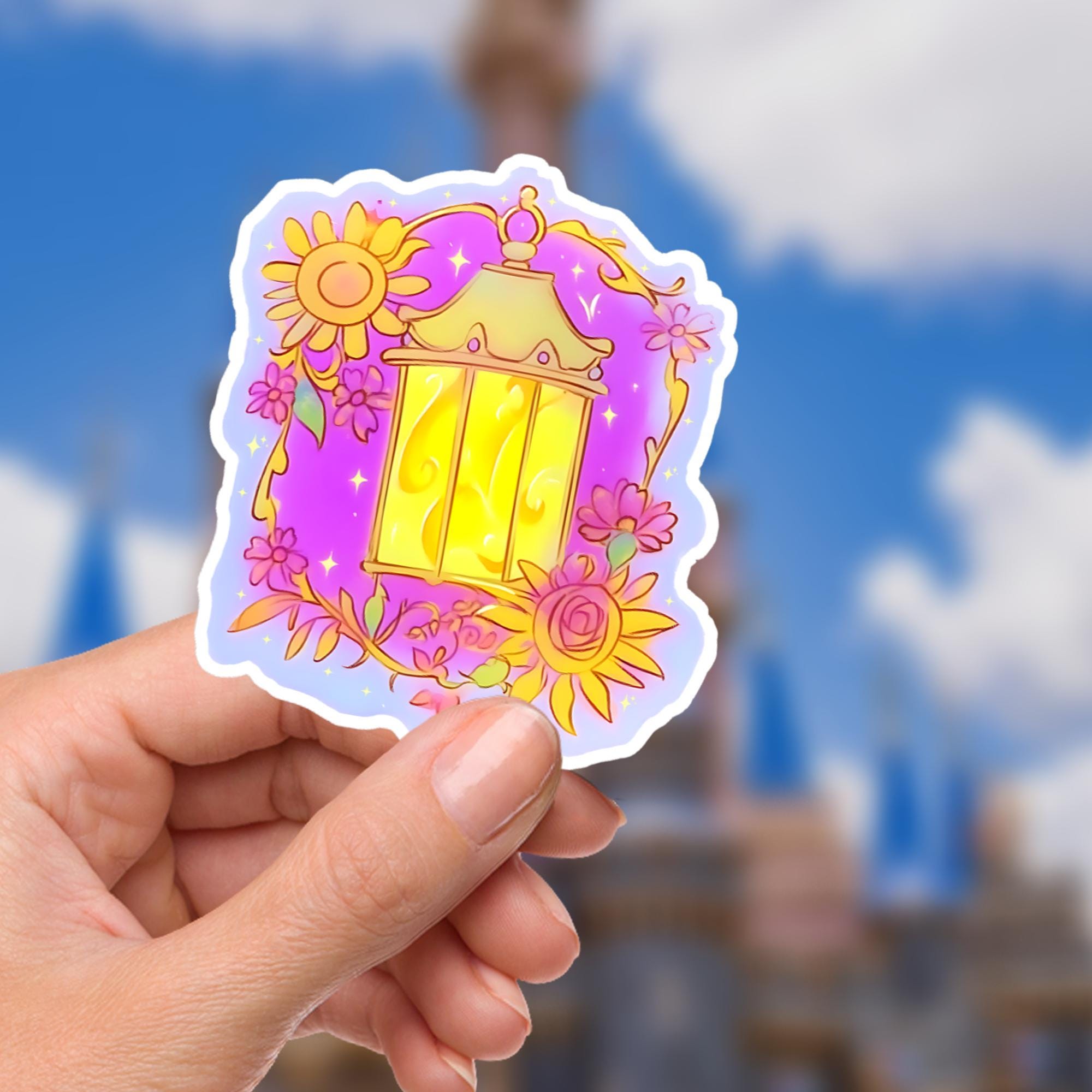 Floral Tangled Lantern Sticker: Waterproof Rapunzel Princess Decal