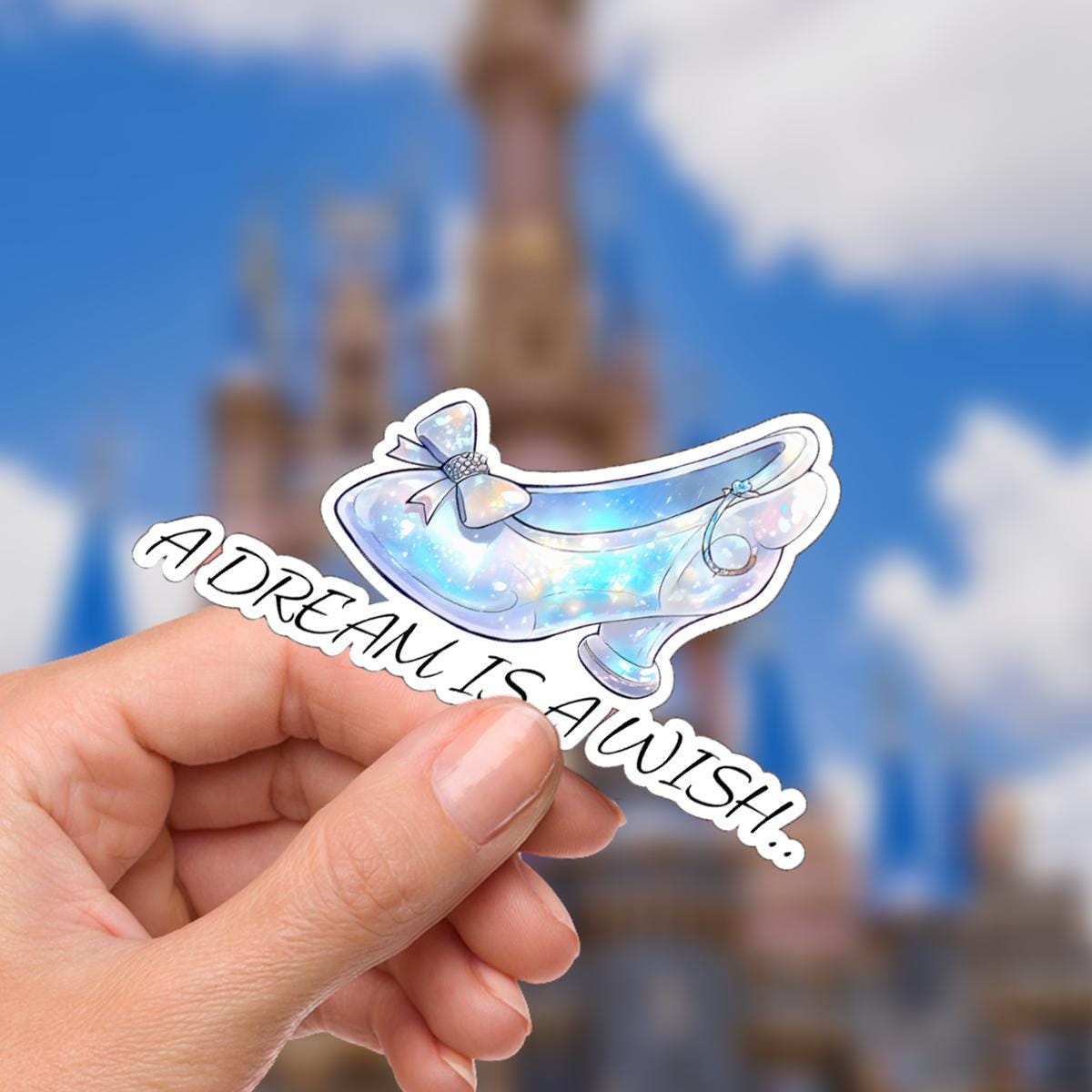 Cinderella Fairy Godmother Vinyl Sticker: Watercolor Castle, Glass Slipper, journal stickers, disney gift, disney present, junk journal Disney presents, Disney Gifts, Junk Journal, Journal stickers,
