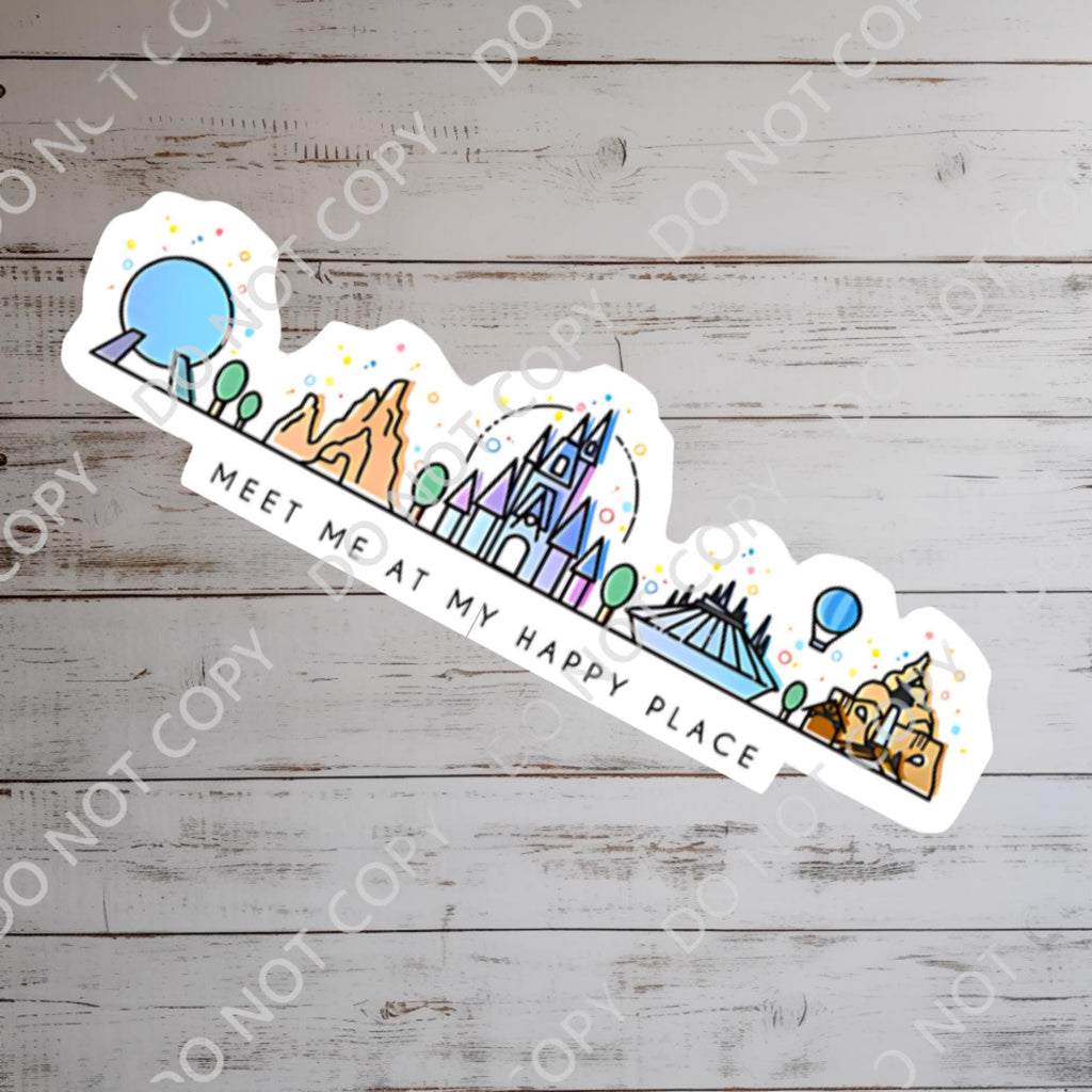 Disney Sticker Epcot, Hollywood Studios, Magic Kingdom Decal Meet Me At My Happy Place Sticker Waterproof Disney Laptop, Disneying Theme Park Vacation, Castle Park Mouse