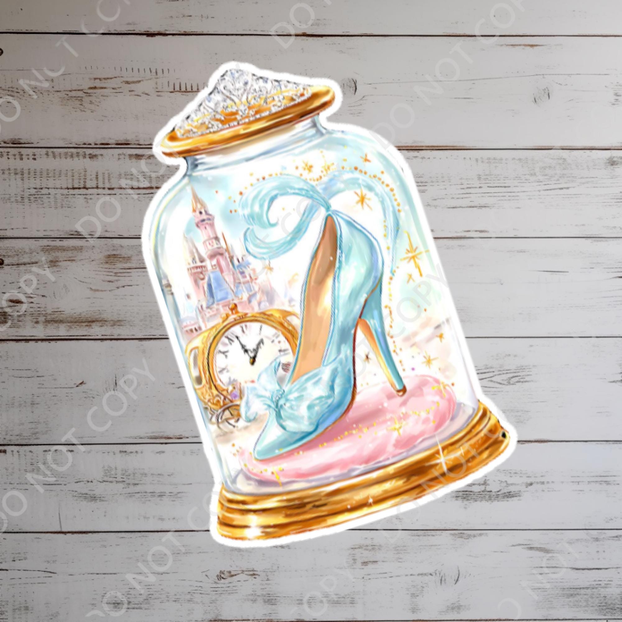 Cinderella Gus Gus Vinyl Sticker: Watercolor Castle, Glass Slipper, journal stickers, disney gift, disney present, junk journal