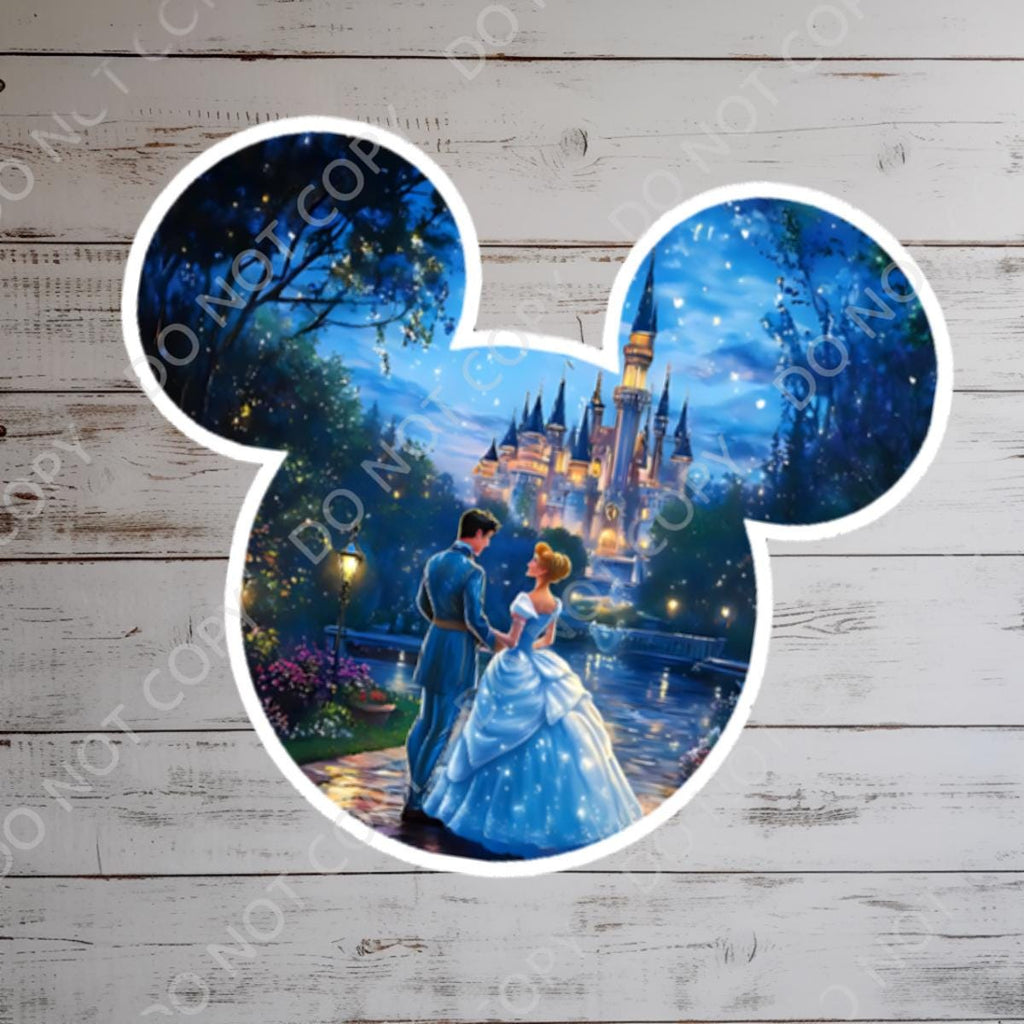 Cinderella Gus Gus Vinyl Sticker: Watercolor Castle, Glass Slipper, journal stickers, disney gift, disney present, junk journal