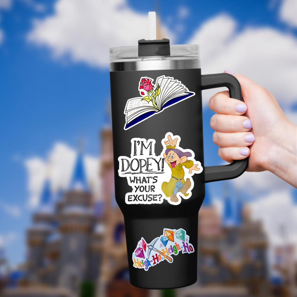 Snow White Seven Dwarfs Dopey Sticker Waterproof Disney Laptop, Disneying Vacation, Castle Park Mouse Disney Water Bottle, Disney Decal
