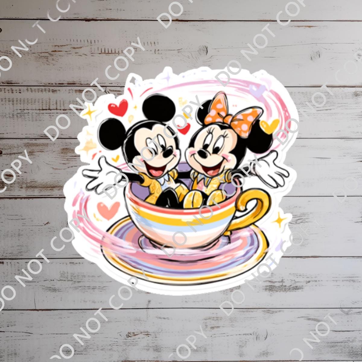 Disney Stickers Mickey and Minnie Mouse Teacups Sticker, Waterproof Vinyl
