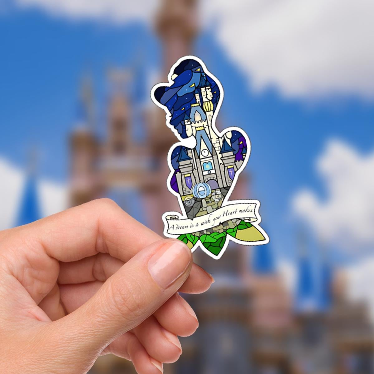 Cinderella Vinyl Sticker: Watercolor Castle, Glass Slipper, journal stickers, disney gift, disney present, junk journal