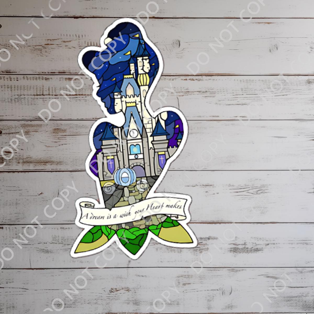 Cinderella Vinyl Sticker: Watercolor Castle, Glass Slipper, journal stickers, disney gift, disney present, junk journal