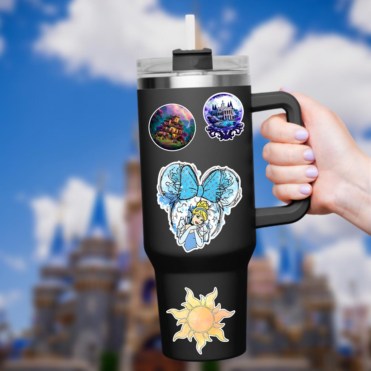 Cinderella Vinyl Sticker: Watercolor Castle, Glass Slipper, journal stickers, disney gift, disney present, junk journal