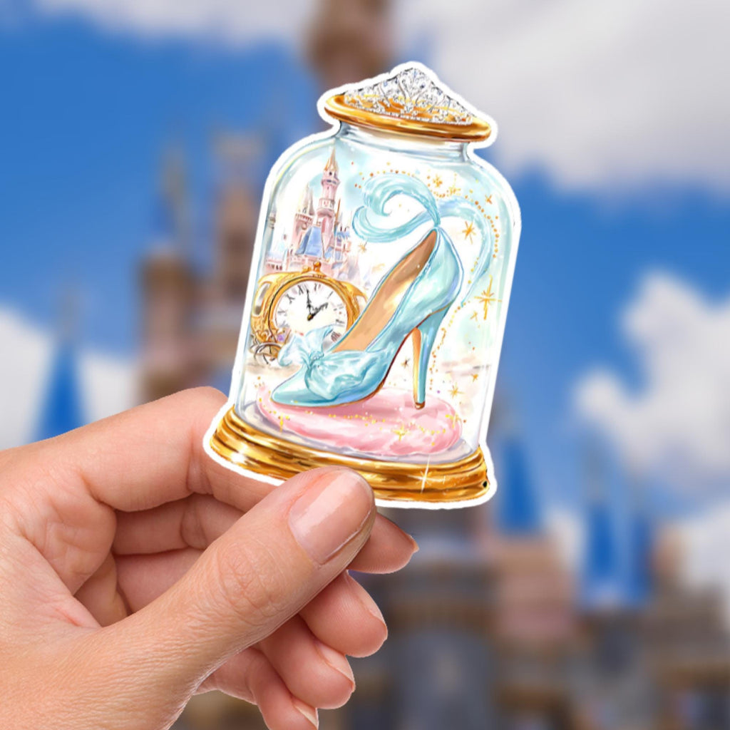 Cinderella Gus Gus Vinyl Sticker: Watercolor Castle, Glass Slipper, journal stickers, disney gift, disney present, junk journal