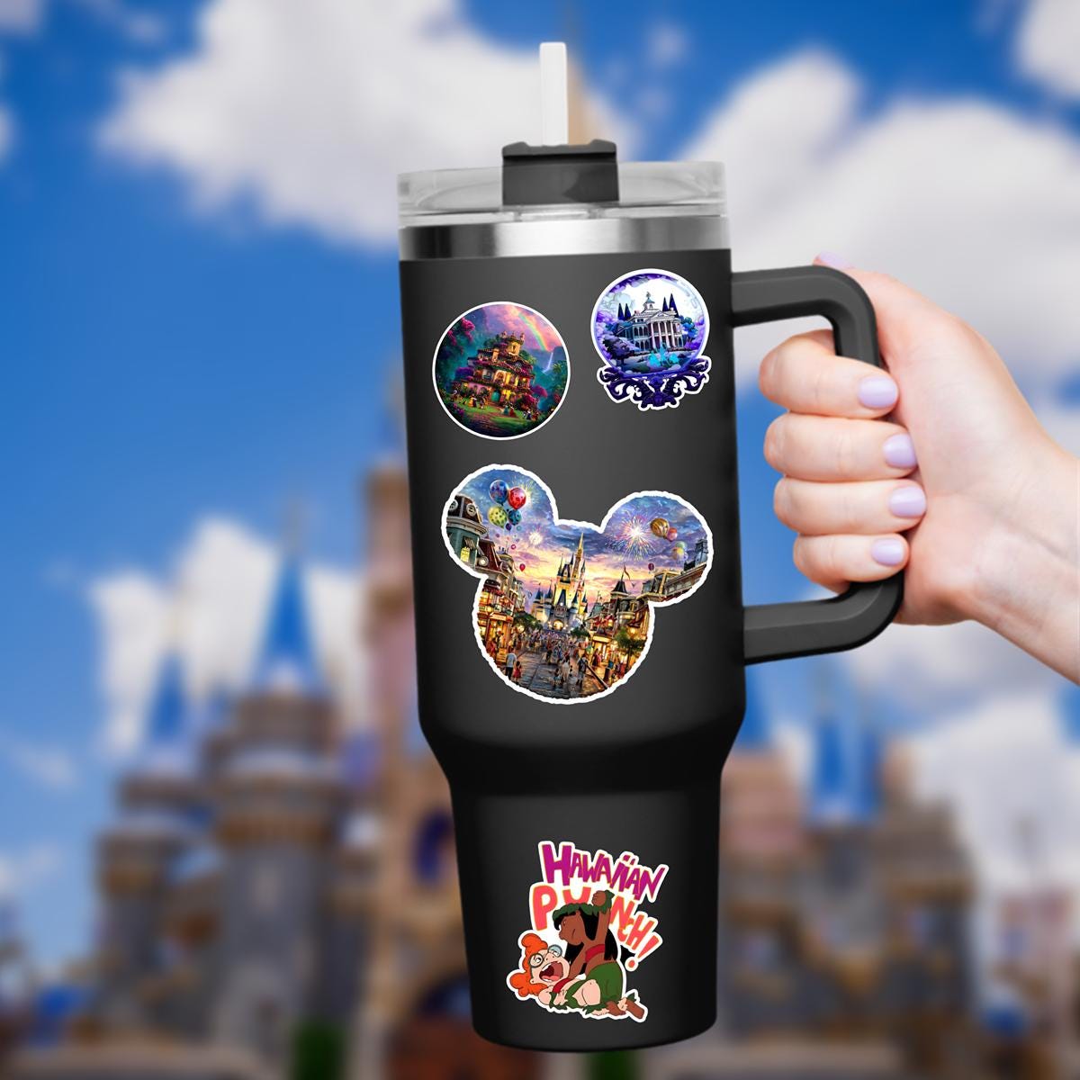 Disney Minnie Mickey Mouse  Main street USA Waterproof Disney Laptop Stickers/  Stitch Ohana Aloha planner stationery decal water bottle cell phonelogo