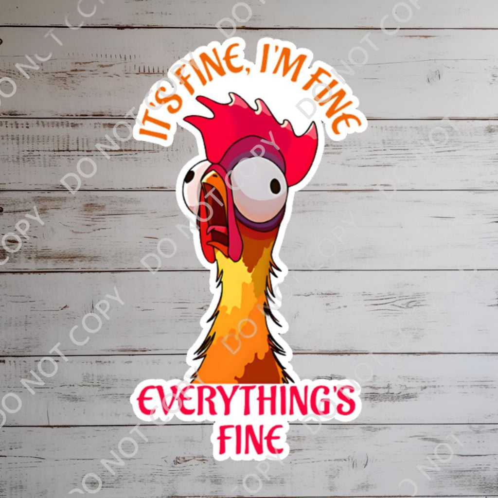 Disney  Hei Hei Funny  It's Fine. I'm Fine Everythings Fine Sticker Waterproof Disney Laptop Stickers planner stationery decal water bottle hydro