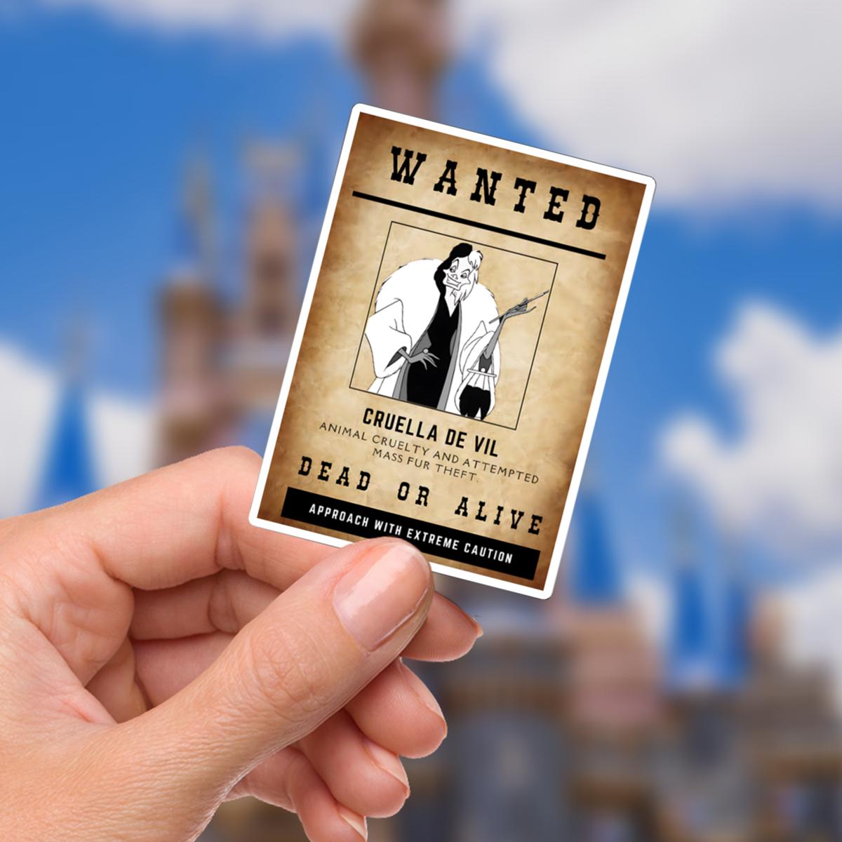 Cruella De Vil Wanted Poster Sticker, Waterproof Vinyl Decal