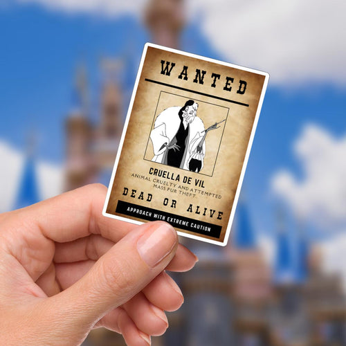 Cruella De Vil Wanted Poster Sticker, Waterproof Vinyl Decal