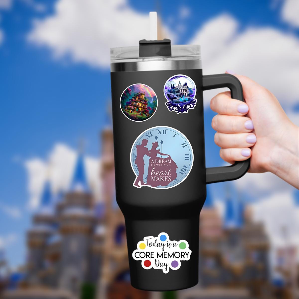Cinderella Vinyl Sticker: Watercolor Castle, Glass Slipper, journal stickers, disney gift, disney present, junk journal