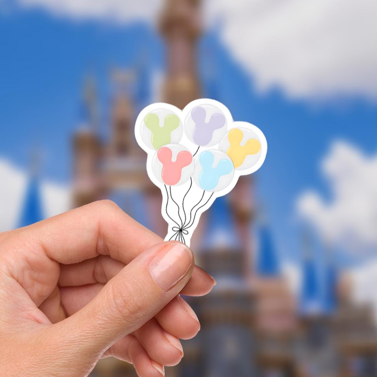 Disney Mickey Balloons  Castle  World Sticker Waterproof Disney Laptop, Disneying Theme Park Vacation, Castle Park Mouse Disney Sticker