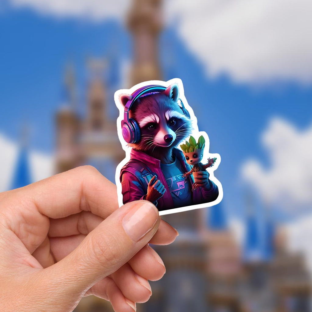Disney Marvel Groot Sticker Rocket Racoon: Waterproof Vinyl Decal for Laptop, Water Bottle