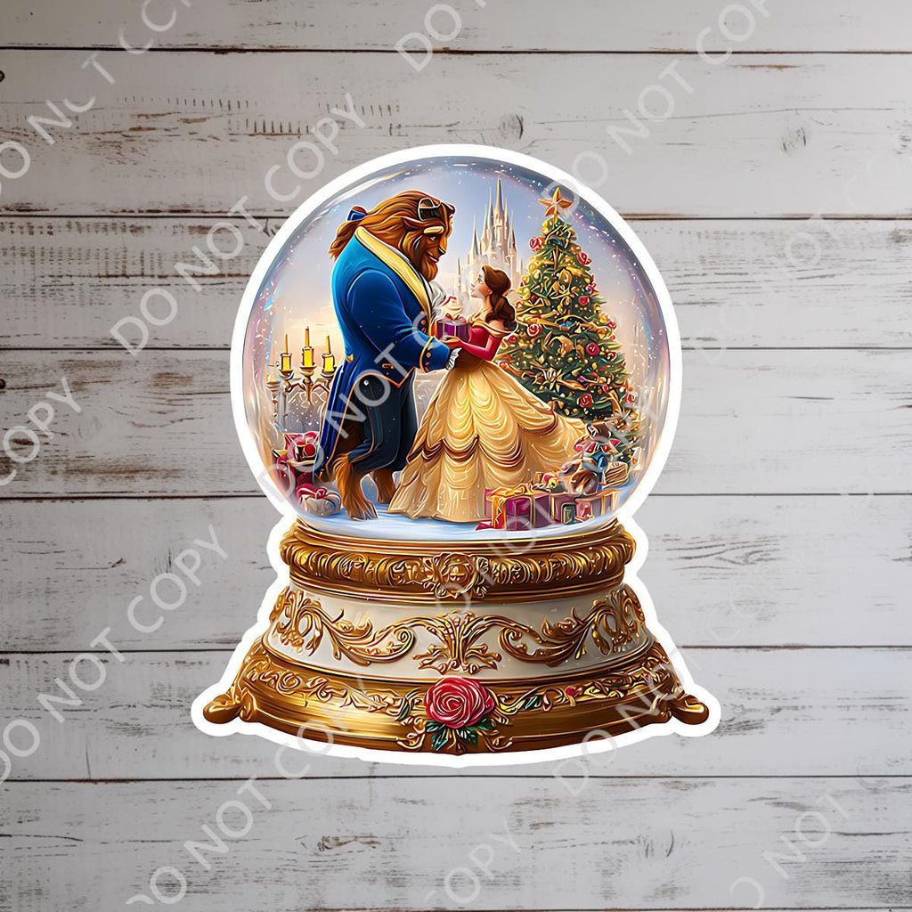 Beauty and the Beast Christmas Snow Globe Sticker - Waterproof Vinyl