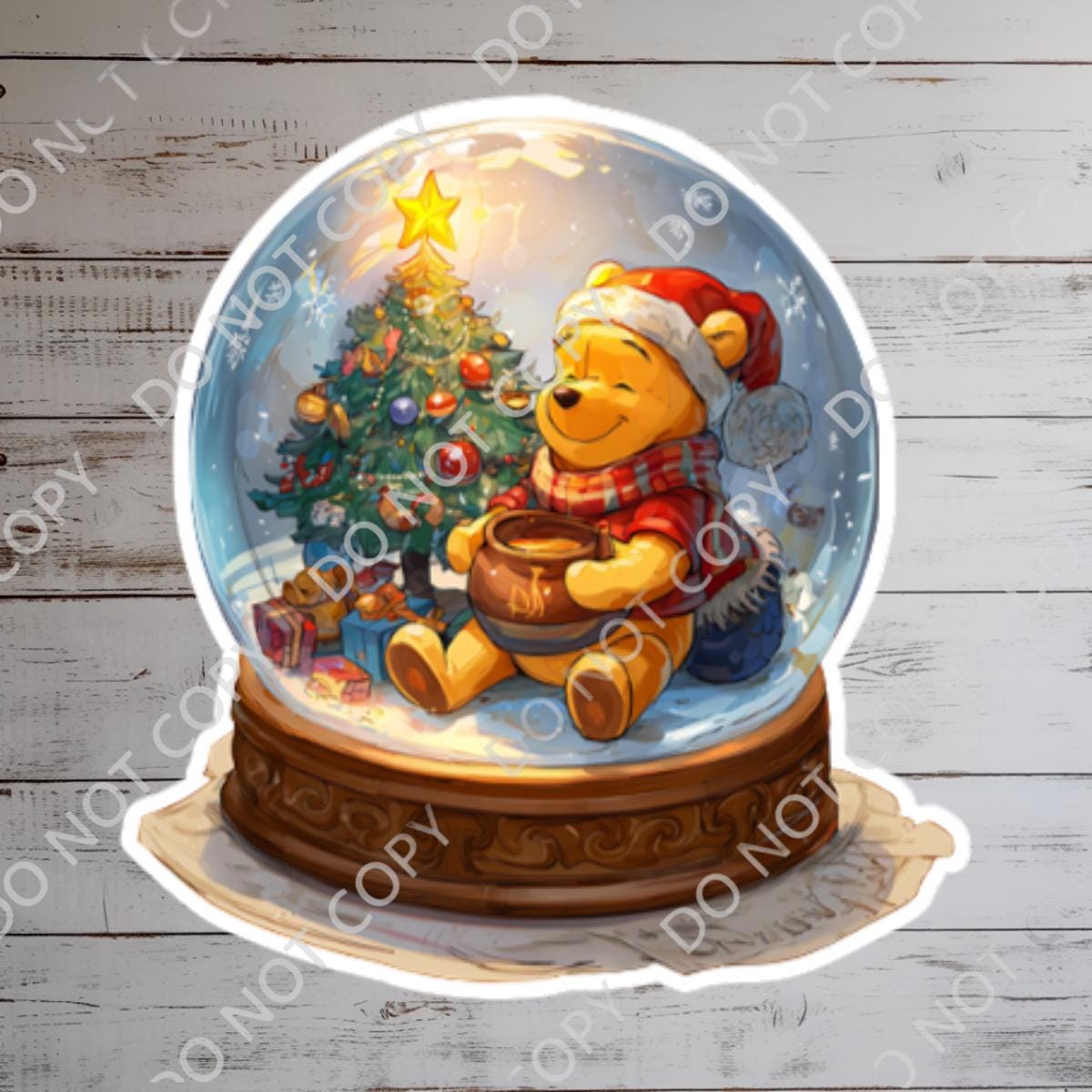 Christmas Winnie the Pooh Vinyl Sticker: Holiday Laptop Decal
