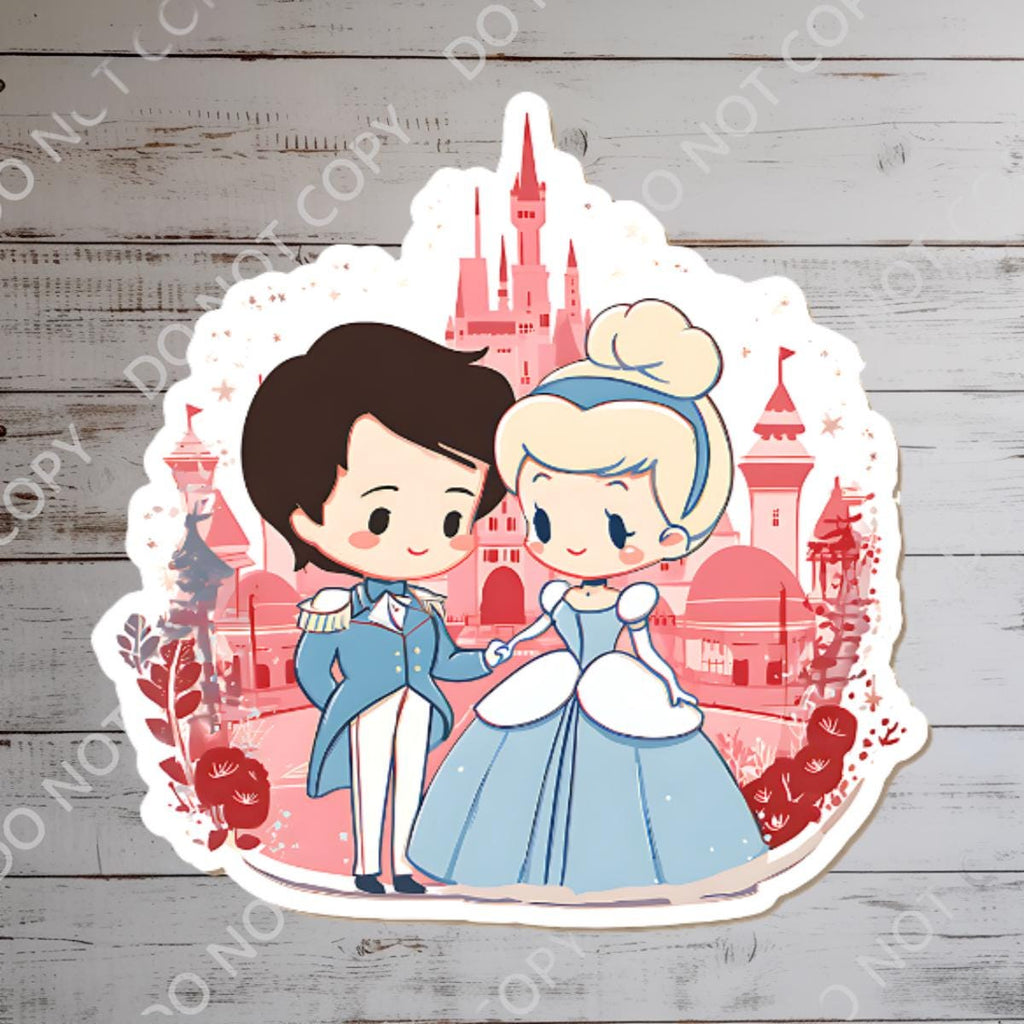 Cinderella & Prince Charming Glass SlipperDisney Castle Decal Laptop Sticker/ Walt Disney decal cell phone MickeyMouse planner water bottle