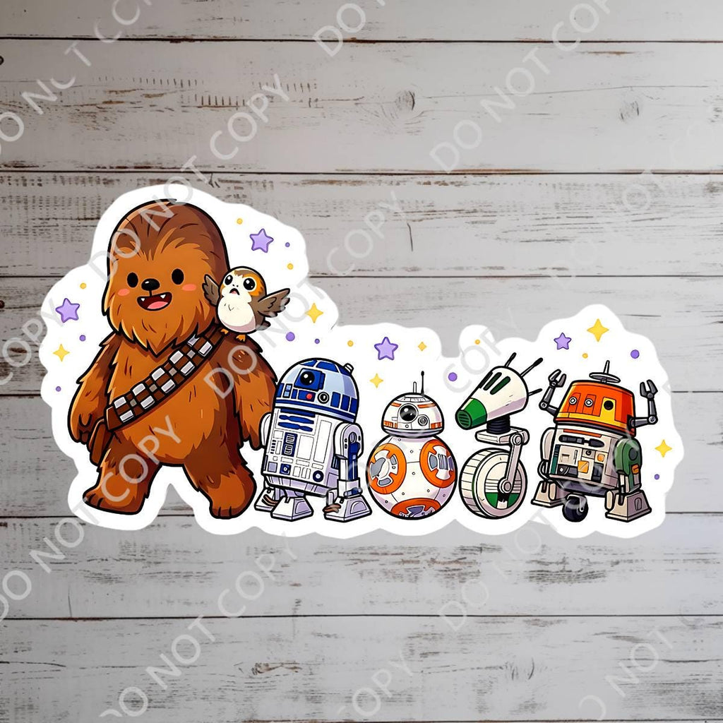 Star Wars character sticker  Chewbacca, R2-D2, BB-8, and other droids. Disney presents, disney gifts, journal stickers, junk journal, disney stickers