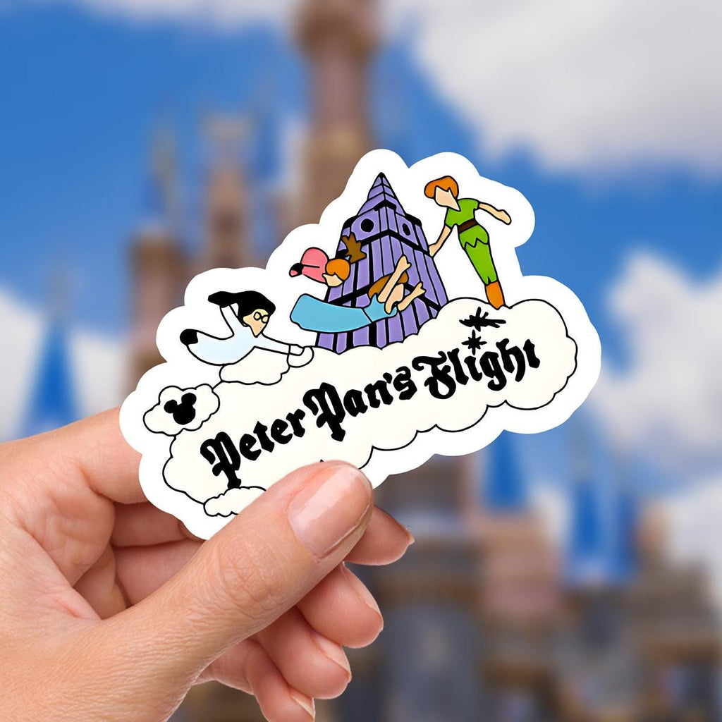 Disney Sticker Ride Peter Pan's  Flight Sticker Waterproof Disney Laptop, Disneying Theme Park Vacation, Castle Park Mouse, hydro bottle,  journal stickers, junk journal, disney gift, disney present