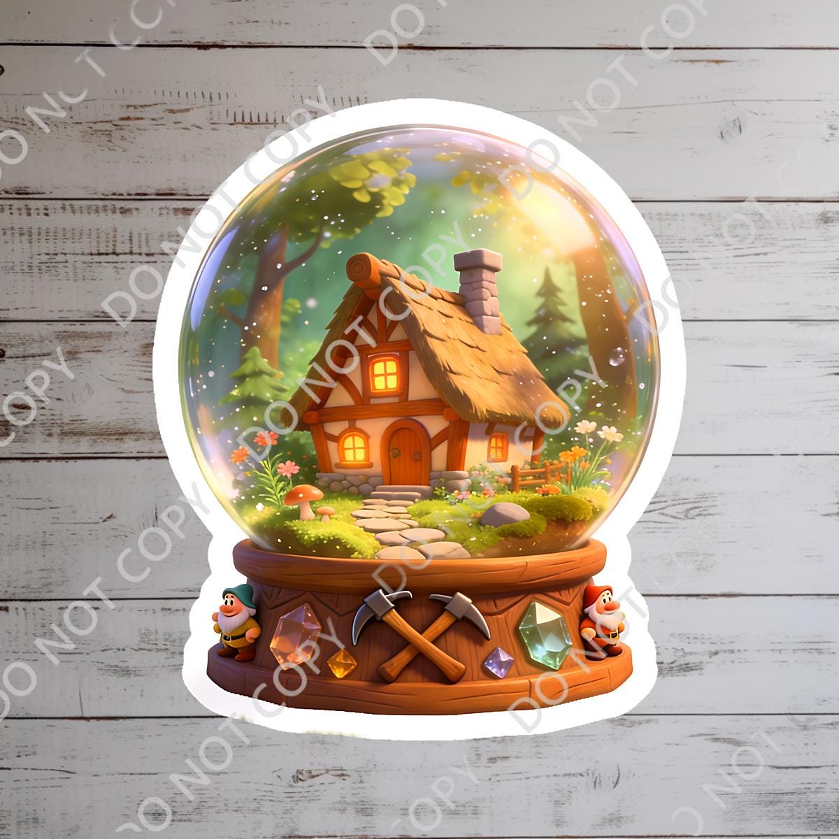 Snow White Seven Dwarfs Snow Globe Sticker: Waterproof Vinyl Decal. disney gift, disney presents, water bottle stickers, journal stickers, disney stickers hydro bottle stickers