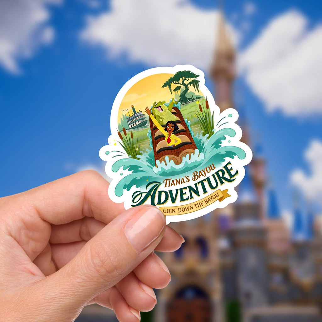 Disneyy Ride Tiana's Bayou Sticker, Water Bottle Stickers Waterproof Disney Laptop, Disneying Theme Park Vacation, Castle Park Mouse