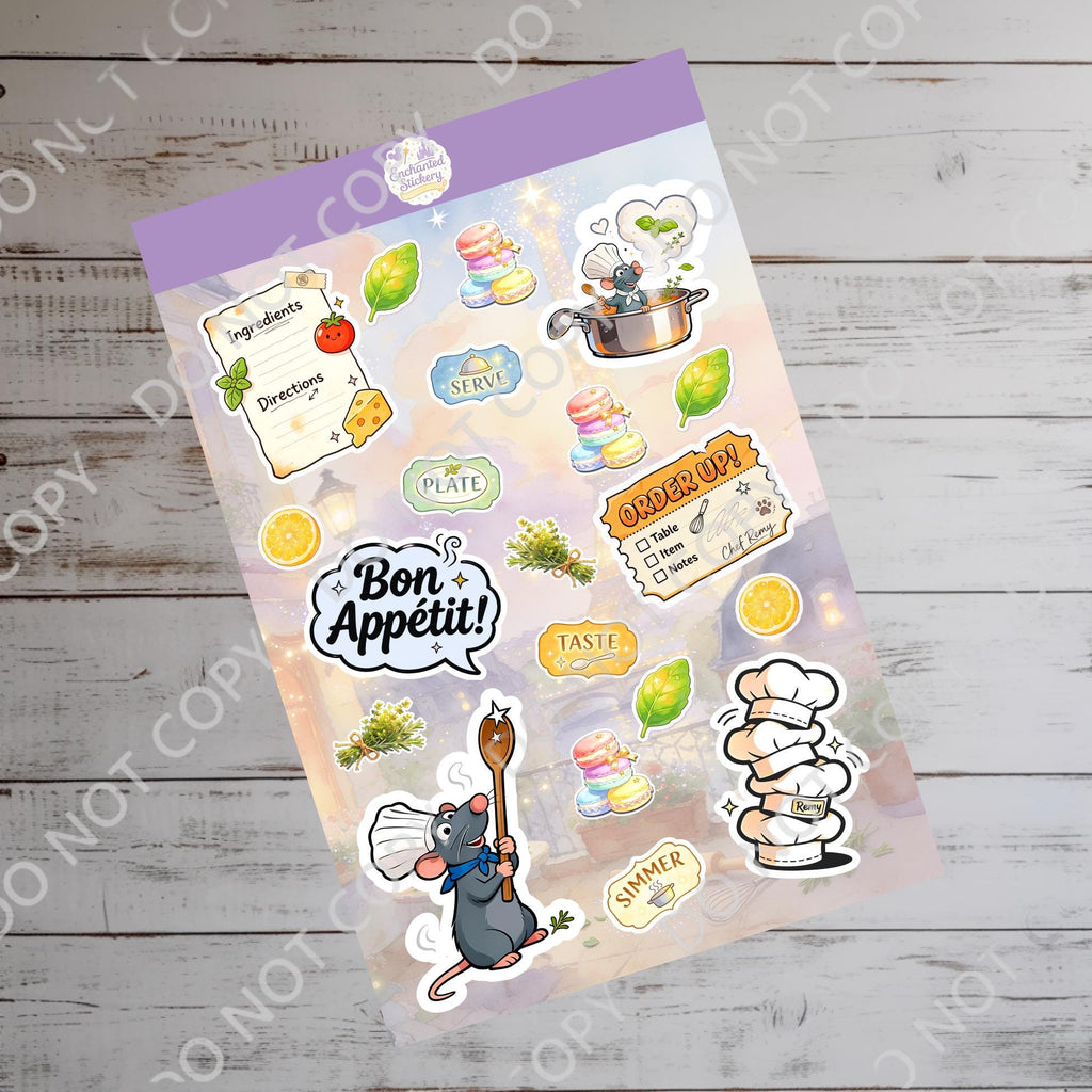Ratatouille Chef Remy  Sheet Sticker, Ray, Kindle Sticker, Laptop Decal, water bottle sticker