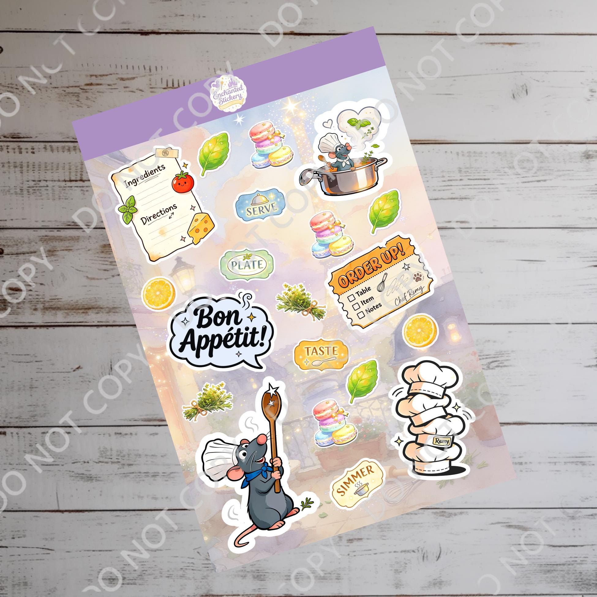 Ratatouille Chef Remy  Sheet Sticker, Ray, Kindle Sticker, Laptop Decal, water bottle sticker