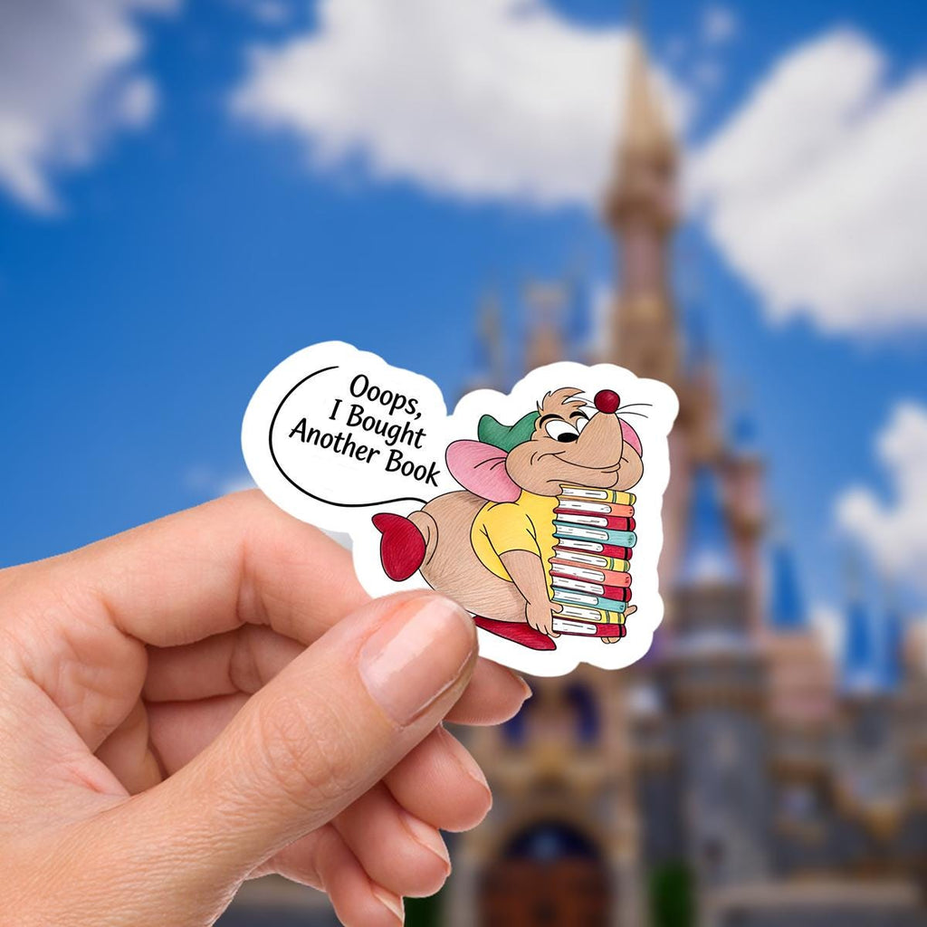 Disney, Book Stickers, Cinderella Gus Gus  Oops I Bought Another Book, Laptop Sticker/ Walt Disney decal cell phone  planner stationery water bottle